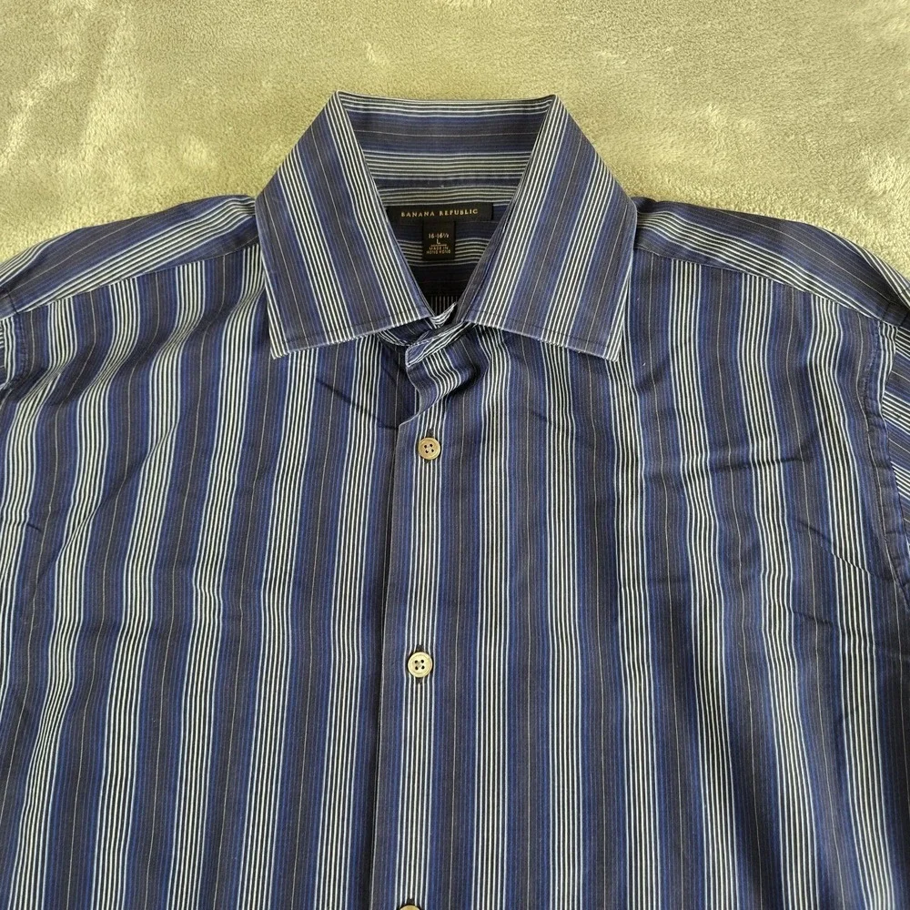 Vintage Banana Republic Shirt Mens Large 16/16.5 Blue Striped Flip Cuffs Career